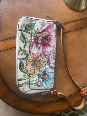 Brighton Floral Crossbody Bag in White with Pink, Blue & Orange Flowers